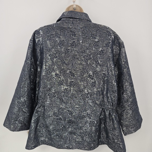 Holiday Party Blazer Jacket Women 24W Metallic Paisley Blue Silver Sheen Festive - Picture 3 of 12